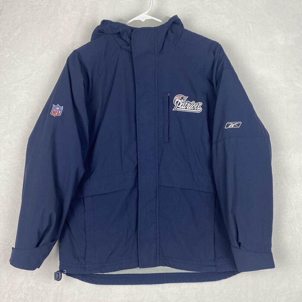 New England Patriots Winter Jacket Jacket Youth Large 14-16 Blue Hooded Logo
